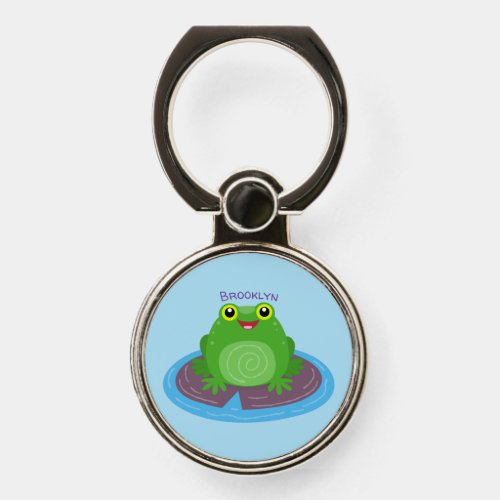 Cute happy green frog cartoon illustration phone ring stand