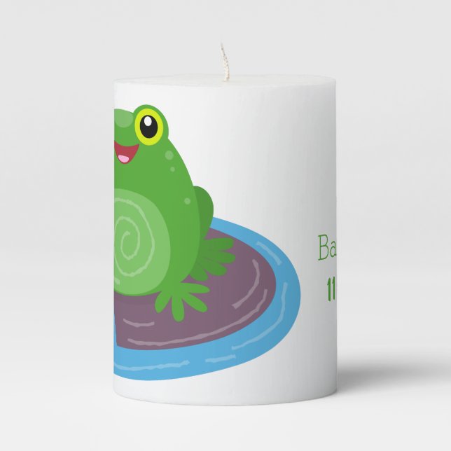 Cute happy green frog cartoon illustration pillar candle (Front)