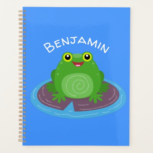 Cute happy green frog cartoon illustration planner