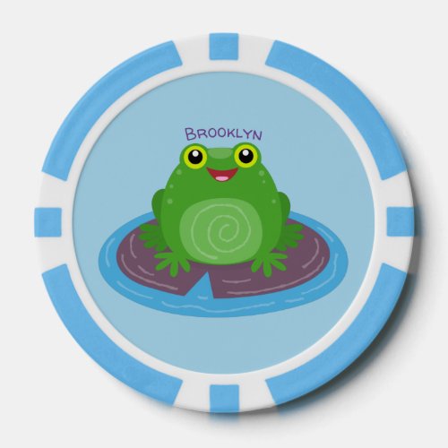 Cute happy green frog cartoon illustration poker chips