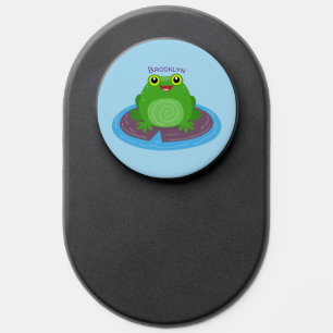 Cute happy green frog cartoon illustration PopSocket