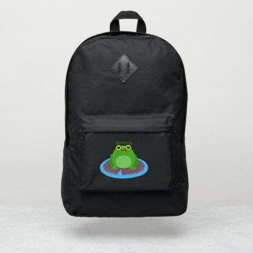 Cute happy green frog cartoon illustration port authority backpack