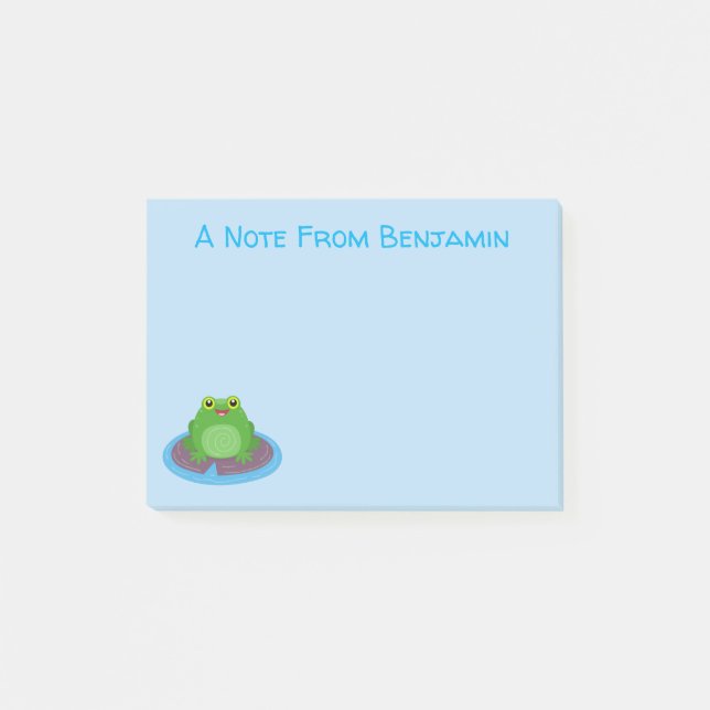 Cute happy green frog cartoon illustration post-it notes (Front)