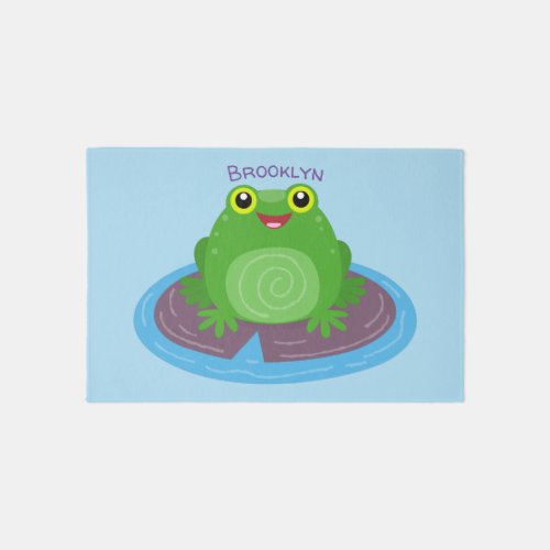 Cute happy green frog cartoon illustration rug
