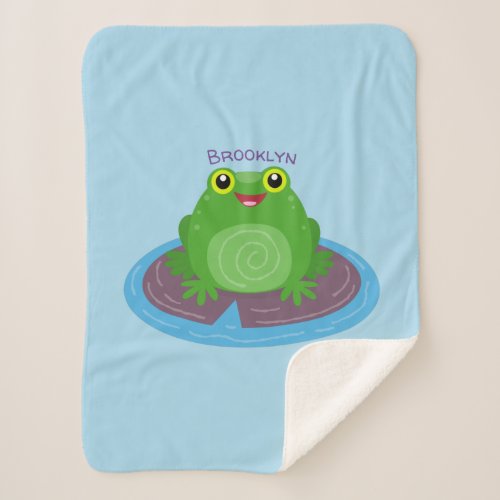 Cute happy green frog cartoon illustration  sherpa blanket