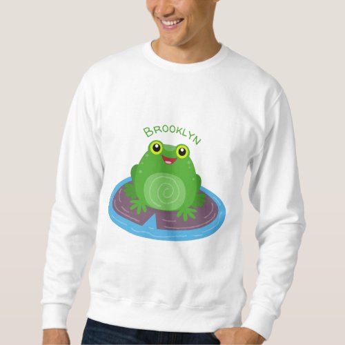 Cute happy green frog cartoon illustration sweatshirt