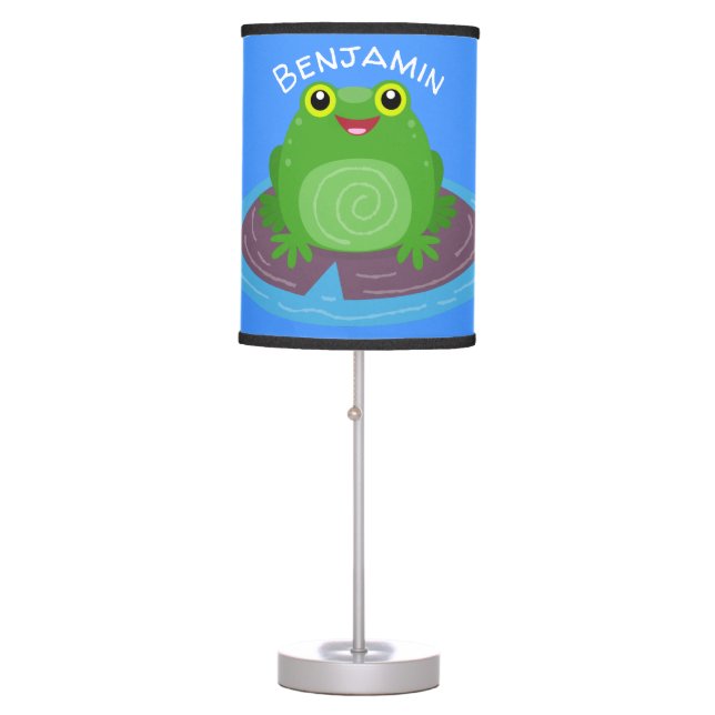 Cute happy green frog cartoon illustration table lamp (Front)