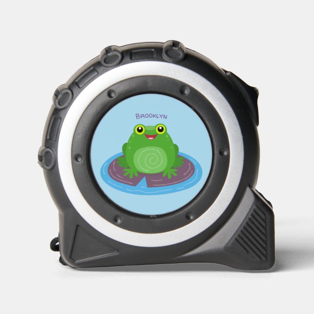 Cute happy green frog cartoon illustration tape measure (Front)