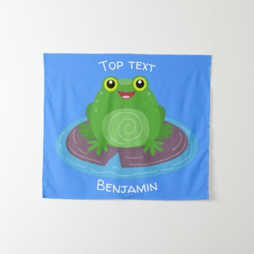 Cute happy green frog cartoon illustration  tapestry