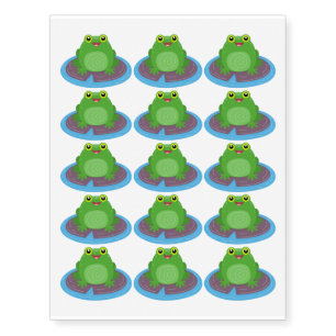 Cute happy green frog cartoon illustration temporary tattoos