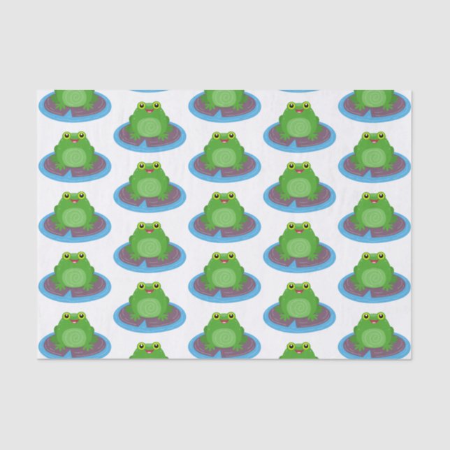 Cute happy green frog cartoon illustration tissue paper (Front)