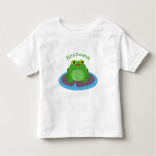 Cute happy green frog cartoon illustration toddler t-shirt