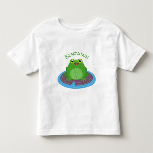 Cute happy green frog cartoon illustration toddler t_shirt