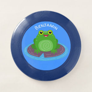 Cute happy green frog cartoon illustration Wham-O frisbee