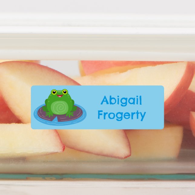 Cute happy green frog cartoon personalized  labels (Affixed)