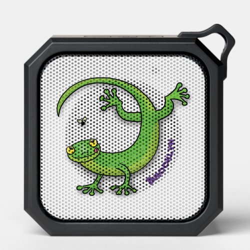 Cute happy green gecko greetings with bug cartoon bluetooth speaker