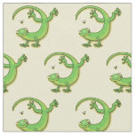 Cute happy green gecko greetings with bug cartoon fabric