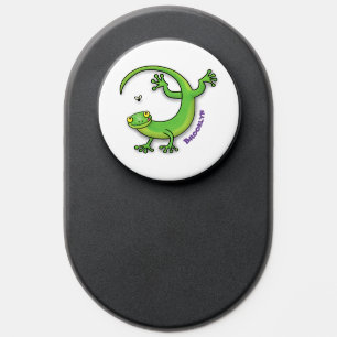 Cute happy green gecko greetings with bug cartoon PopSocket