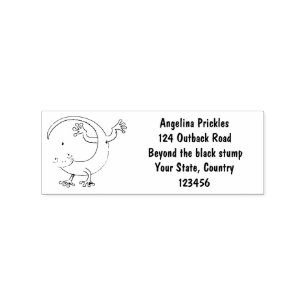 Cute happy green gecko greetings with bug cartoon rubber stamp