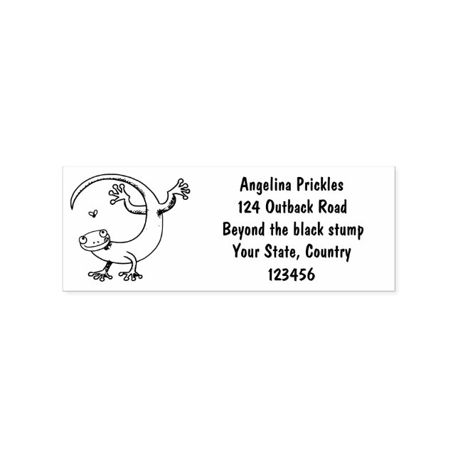 Cute happy green gecko greetings with bug cartoon rubber stamp (Imprint)