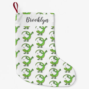 Cute happy green gecko greetings with bug cartoon small christmas stocking