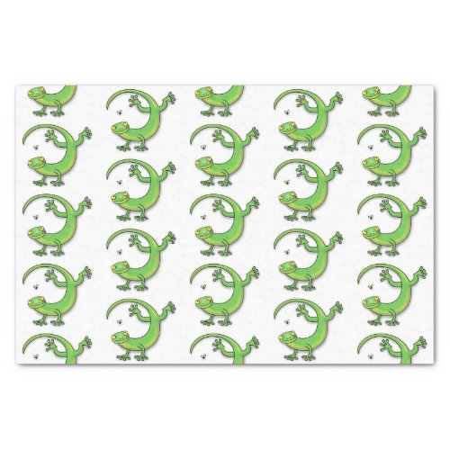 Cute happy green gecko greetings with bug cartoon tissue paper