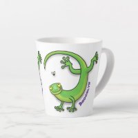 Cute happy green gecko lizard cartoon personalized latte mug