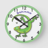 Cute happy green gecko lizard cartoon