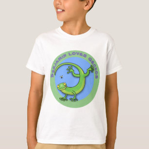 Cute happy green gecko lizard cartoon T-Shirt