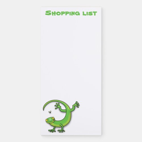 Cute happy green gecko lizard with bug cartoon magnetic notepad