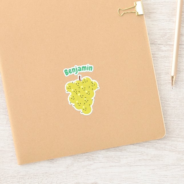 Cute happy green grapes bunch cartoon sticker (Notebook)