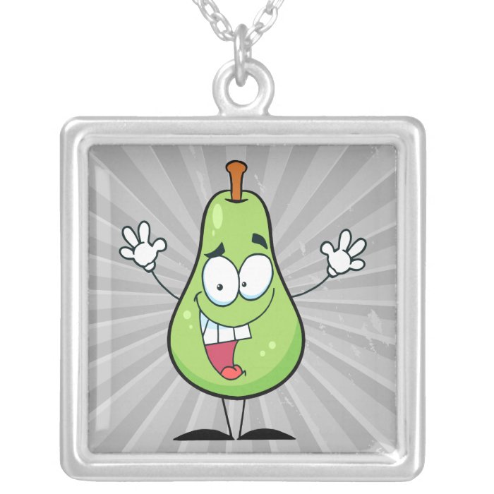 cute happy green pear cartoon character necklaces