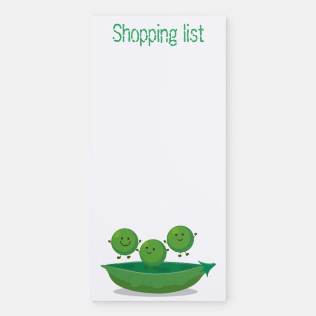 Cute happy green peas and pod cartoon illustration magnetic notepad (Front)