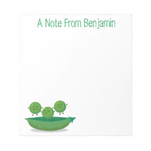 Cute happy green peas and pod cartoon illustration notepad