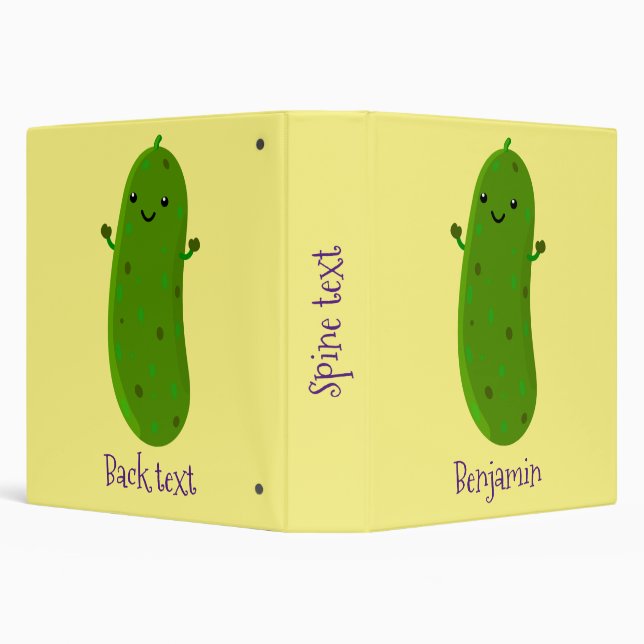 Cute happy green pickle cartoon illustration 3 ring binder (Background)