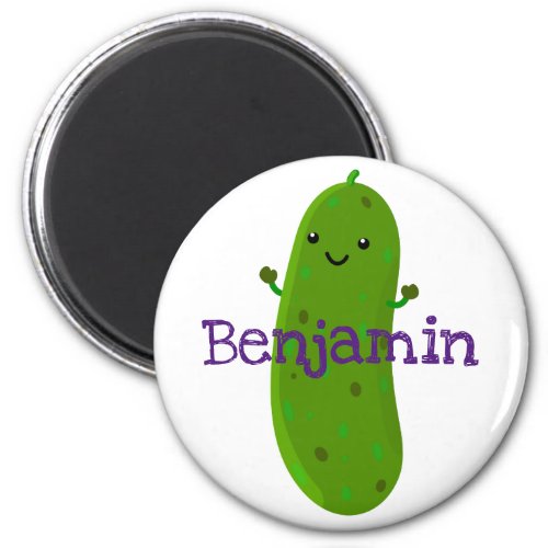 Cute happy green pickle cartoon illustration magnet