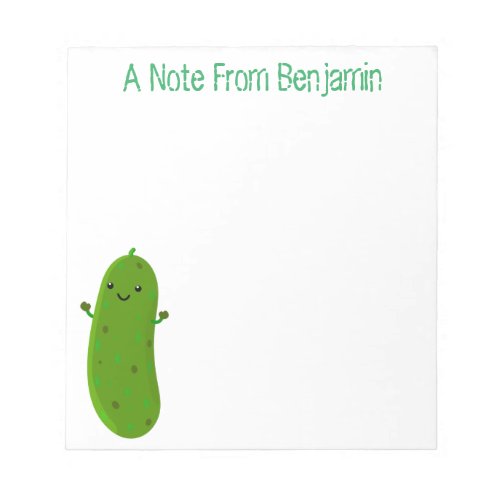 Cute happy green pickle cartoon illustration notepad