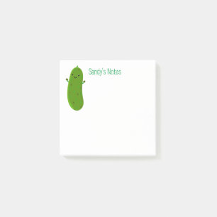 Cute happy green pickle cartoon illustration post-it notes