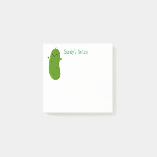 Cute happy green pickle cartoon illustration post_it notes