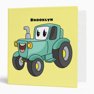 Cute happy green tractor cartoon 3 ring binder