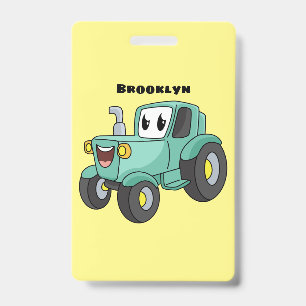 Cute happy green tractor cartoon badge
