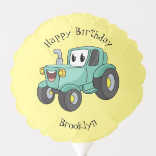 Cute happy green tractor cartoon balloon