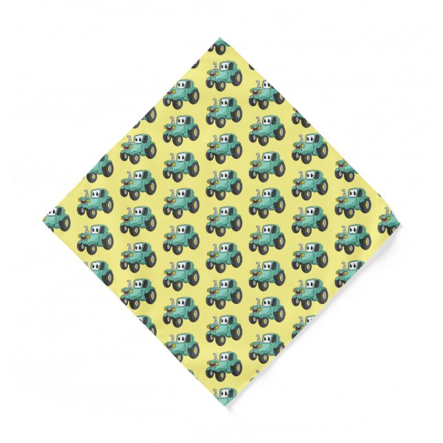 Cute happy green tractor cartoon bandana (Front)