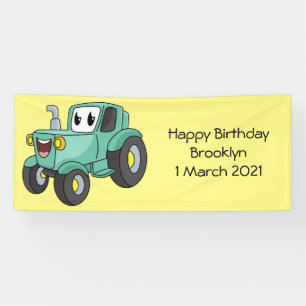 Cute happy green tractor cartoon  banner