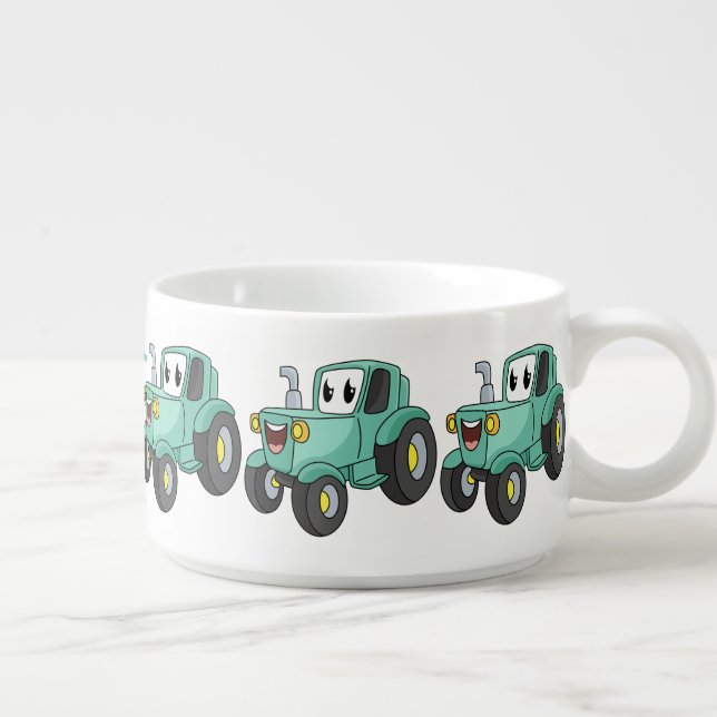 Cute happy green tractor cartoon bowl (Left)