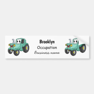 Cute happy green tractor cartoon  bumper sticker