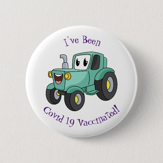 Cute happy green tractor cartoon  button (Front)