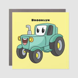 Cute happy green tractor cartoon car magnet