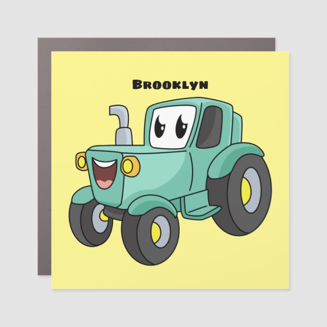 Cute happy green tractor cartoon car magnet (Front)