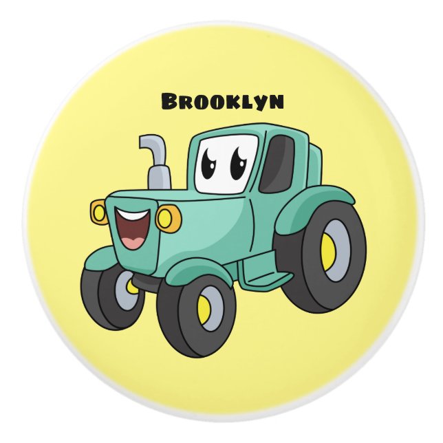 Cute happy green tractor cartoon  ceramic knob (Front)